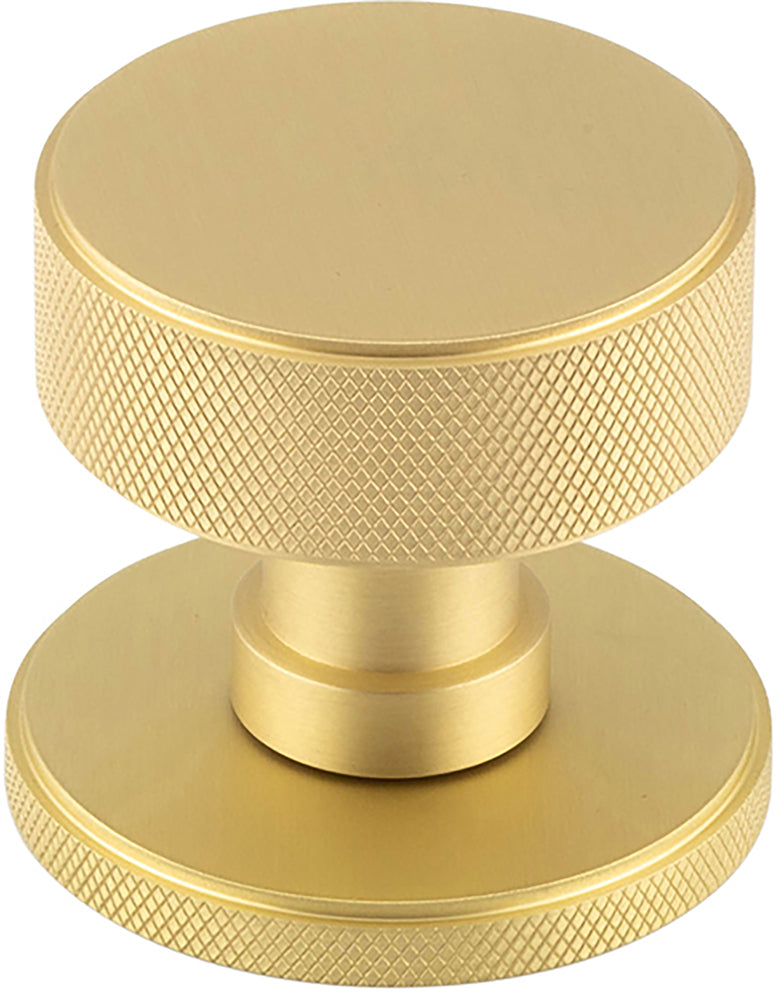 Knurled Design Mortice Knob With Concealed Fixed Rose - Satin Brass