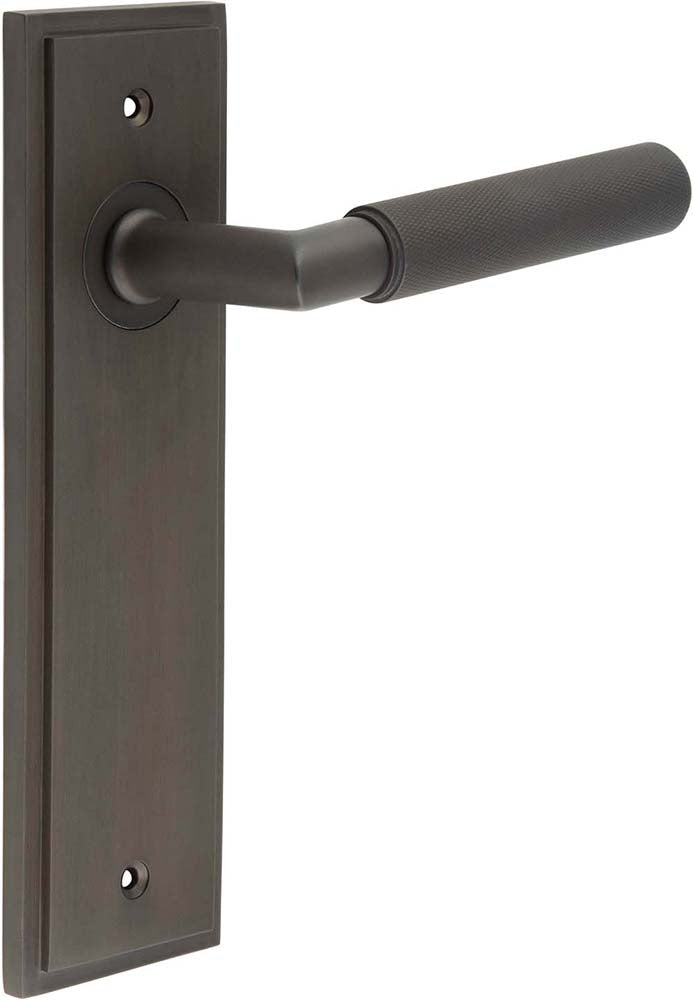 Knurled Pattern Lever Handle On A Large Rectangular Backplate - Dark Bronze