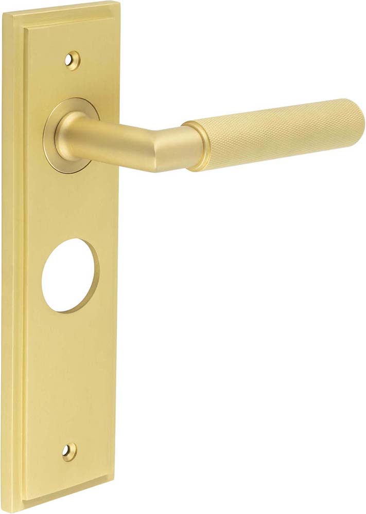 Knurled Pattern Lever Handle On A Large Rectangular Backplate - Satin Brass