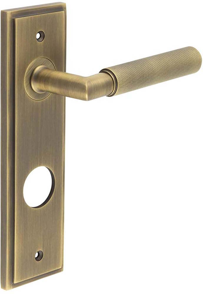 Knurled Pattern Lever Handle On A Large Rectangular Backplate - Antique Brass