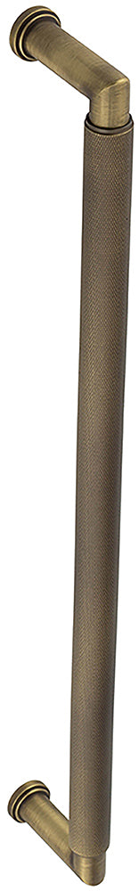 Rounded Bolt Through Pull Handle With Rounded Knurled Grip - 448mm Length (425mm Centres) - Antique Brass - Suitable For Use With FD30 / FD60 Fire Doors