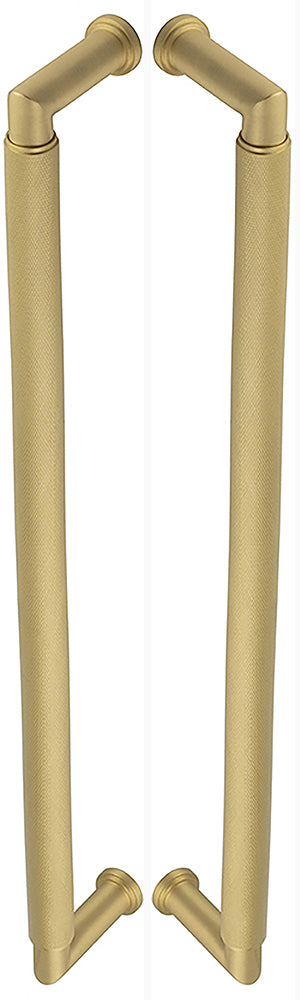 Rounded Back To Back Pull Handle With Rounded Knurled Grip - 448mm Length (425mm Centres) - Satin Brass - Suitable For Use With FD30 / FD60 Fire Doors