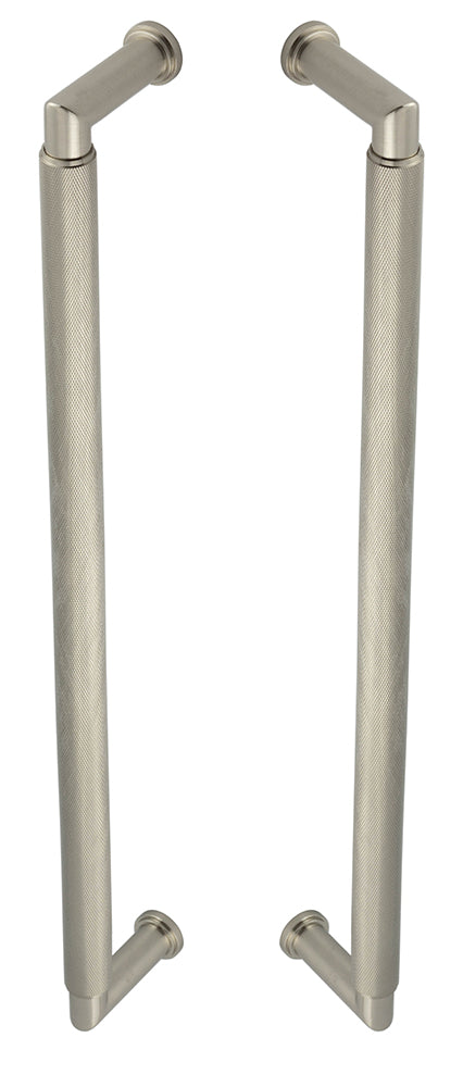 Rounded Back To Back Pull Handle With Rounded Knurled Grip - 448mm Length (425mm Centres) - Satin Nickel