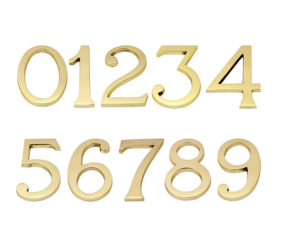 Large Bold Style Pin Fix Front Door Numbers 152mm High - Polished Brass