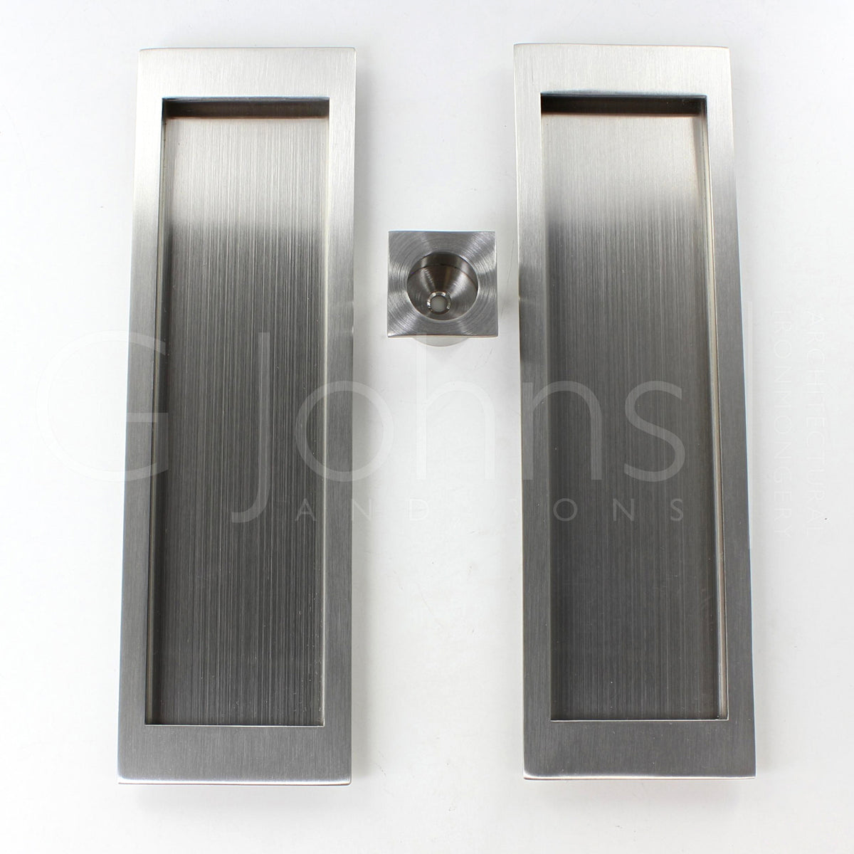 Large Rectangular Shape Inset Design Flush Pull Handle Set For Sliding Pocket Doors - 210mm x 63mm - Satin Stainless Steel