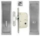 Large Rectangular Shape Inset Style Flush Fitting Handles & Bathroom Hook Lock Set With Turn & Release For Sliding Pocket Doors 210mm x 63mm - Satin Stainless Steel