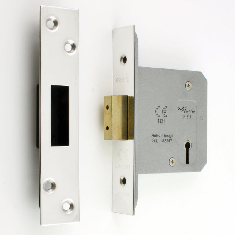 Architectural Quality 3 Lever Mortice Dead Lock - Polished Stainless Steel (Shiny Finish)