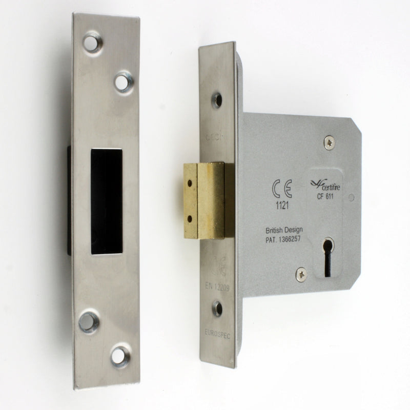 Architectural Quality 3 Lever Mortice Dead Lock - Satin (Brushed) Stainless Steel
