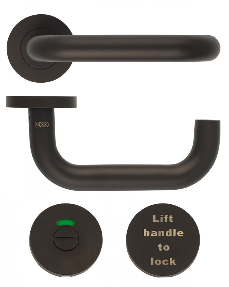 Lift Handle To Lock - Accessible Roller Lock & Handle Set For Disabled WC Toilets - Matt Black