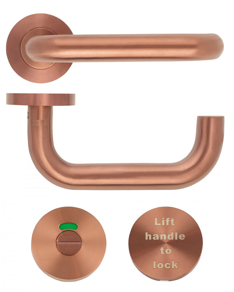 Lift Handle To Lock - Accessible Roller Lock & Handle Set For Disabled WC Toilets - PVD Satin Bronze