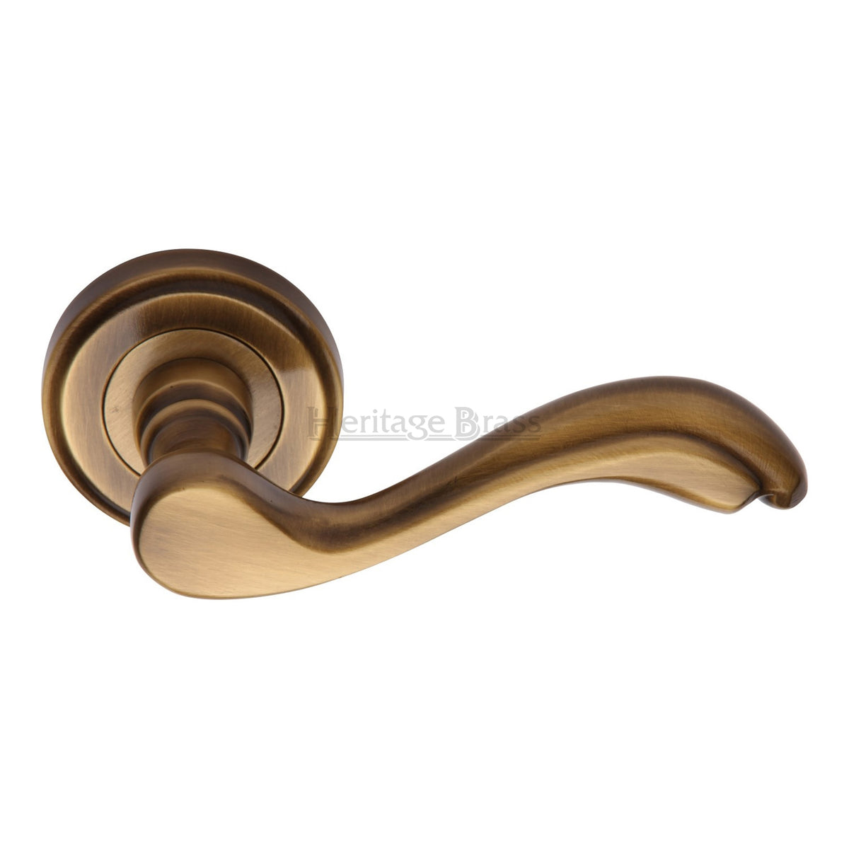 Lisboa Round Rose Lever Handles - Antique Brass