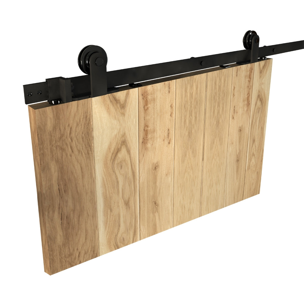 Luna - Sliding Door Gear With Top Hung Fixing Brackets & Exposed Roller Wheels - For Door Widths Up To 900mm Wide - Track Length 2000mm - Matt Black