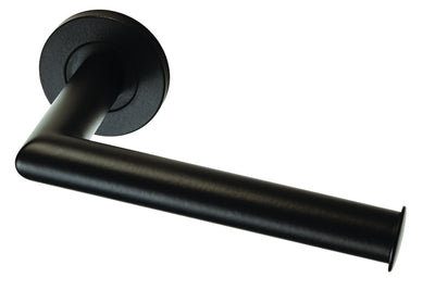 Mitred Round Bar Toilet Roll Holder - Concealed Fix Roses - Matt Black