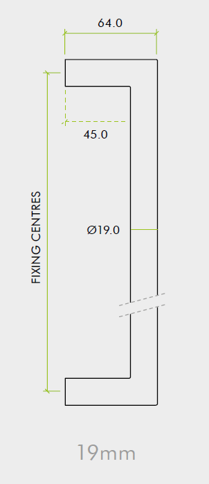 Mitred Shape Bolt Through Pull Handle - Grade 201 - Diagram