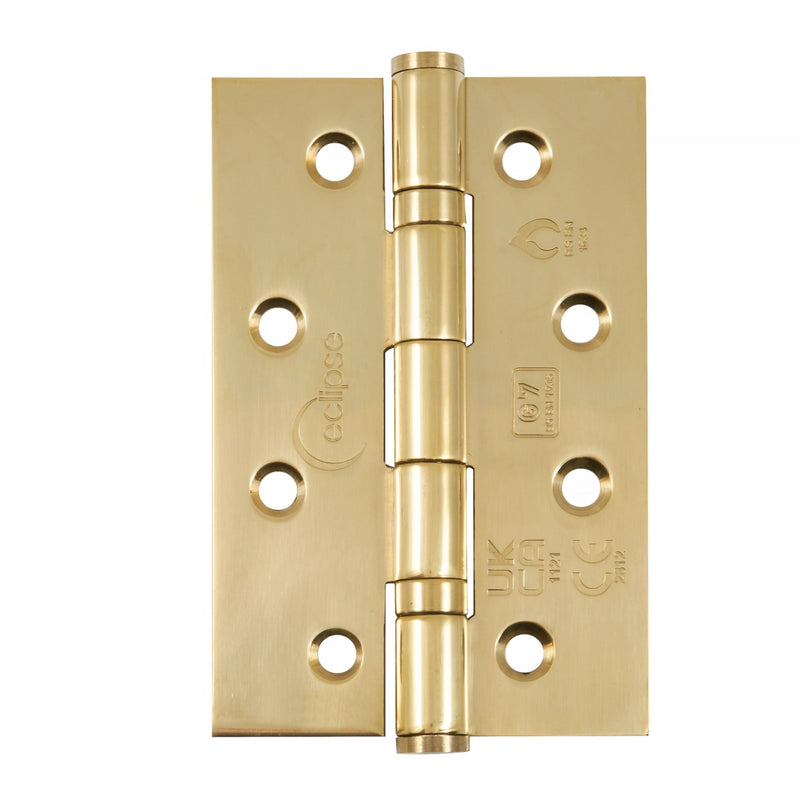 Narrow Leaf Washered Hinges - Grade 7 - Fire Rated - CE / UKCA Marked - Certifire Approved - 40kg Weight Limit - 102mm x 67mm - Polished Brass Plated