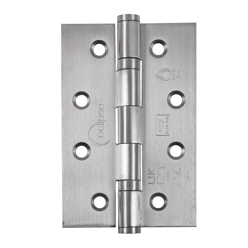 Narrow Leaf Washered Hinges - Grade 7 - Fire Rated - CE / UKCA Marked - Certifire Approved - 40kg Weight Limit - 102mm x 67mm - Satin Stainless Steel