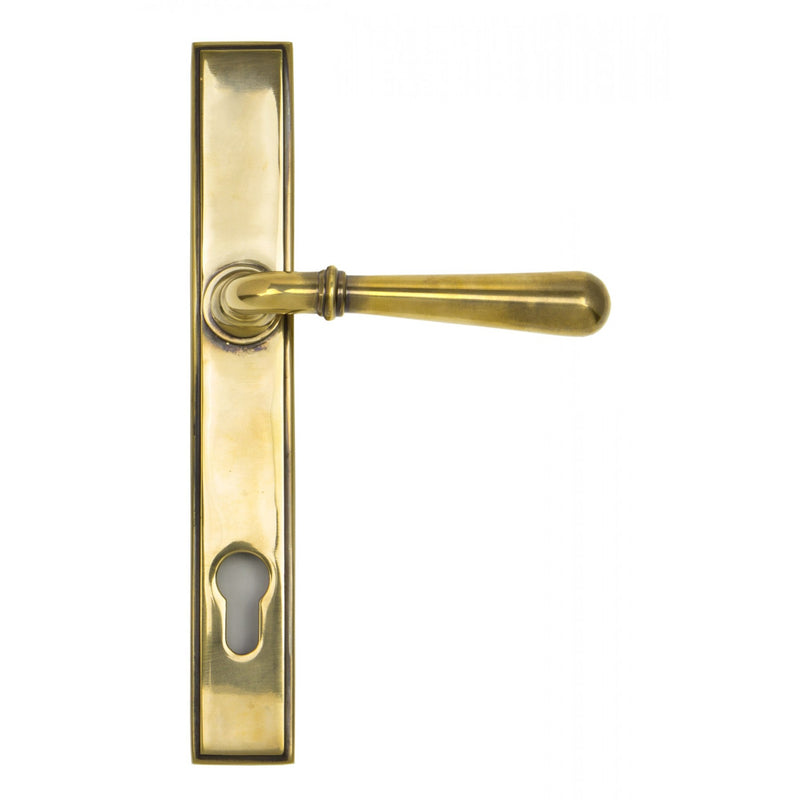 Newbury Slimline Lever Multi Point Door Lever Handles - 92mm Euro Centres - 212mm Bolt Centres - 244mm x 36mm Back Plate - Aged Brass