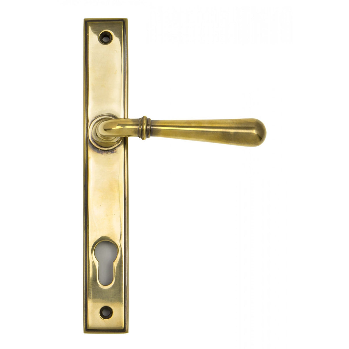 Newbury Slimline Lever Multi Point Door Lever Handles - 92mm Euro Centres - 212mm Bolt Centres - 244mm x 36mm Back Plate - Aged Brass