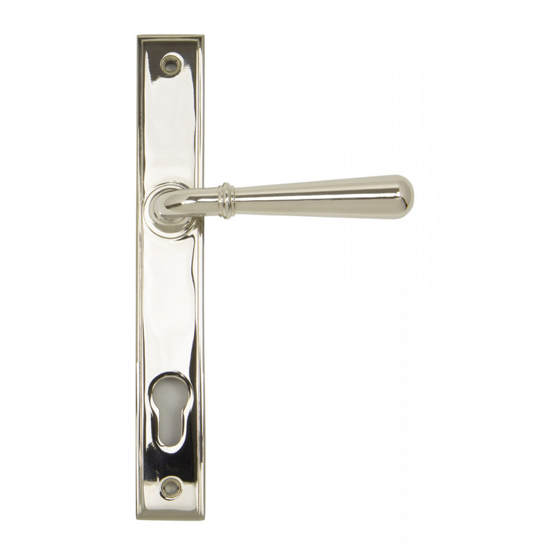 Newbury Slimline Lever Multi Point Door Lever Handles - 92mm Euro Centres - 212mm Bolt Centres - 244mm x 36mm Back Plate - Polished Nickel