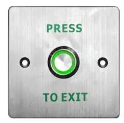 Square PRESS TO EXIT Switch With Green LED - Flush - 86mm x 86mm - Satin Stainless Steel