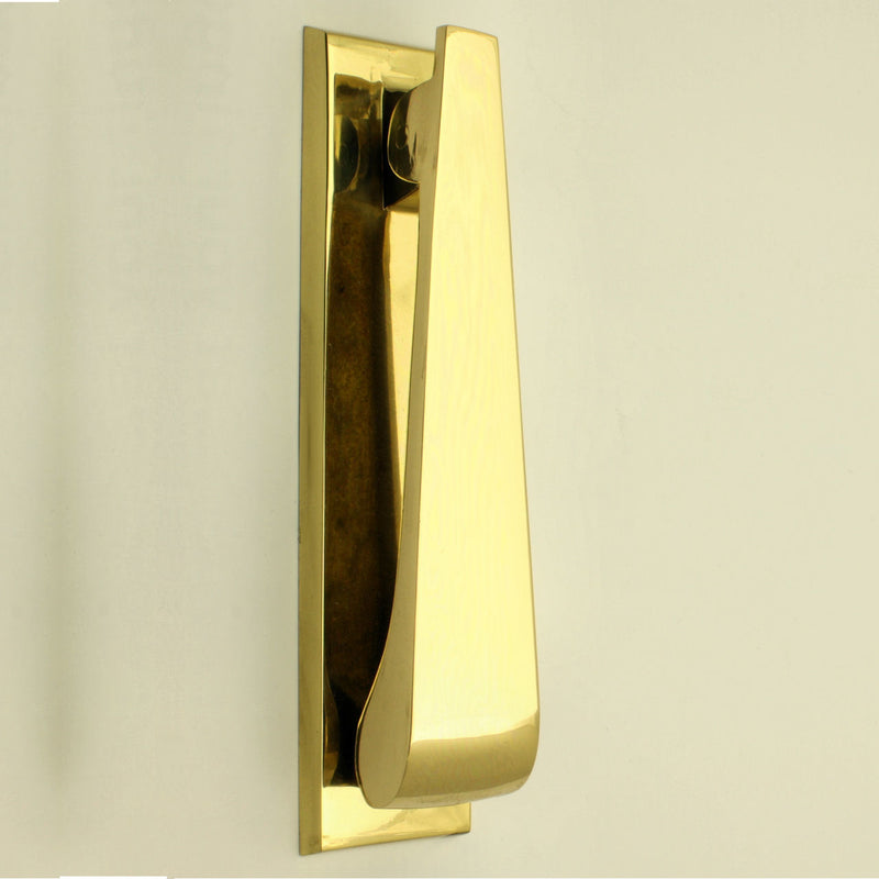 Contemporary Design Narrow Style Front Door Knocker - Polished Brass