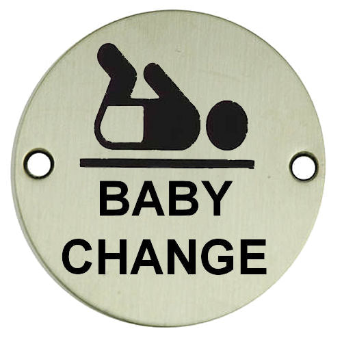 Baby Change - Circular Screw Fix Sign - Polished or Satin Stainless Steel