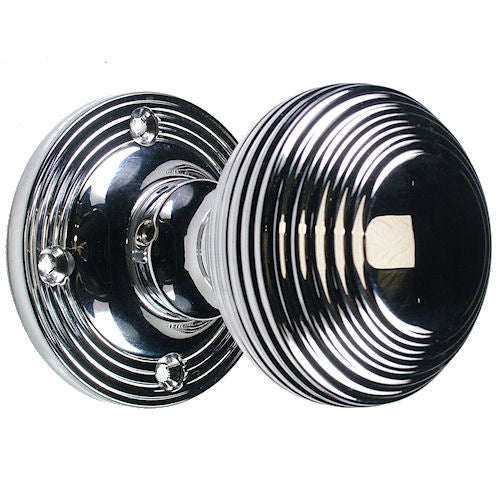 Mortice Door Knob Set - Reeded "Queen Anne" Style - Polished Chrome