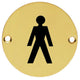 Male Symbol - Circular Screw Fix Sign - Polished Brass (Lacquered)