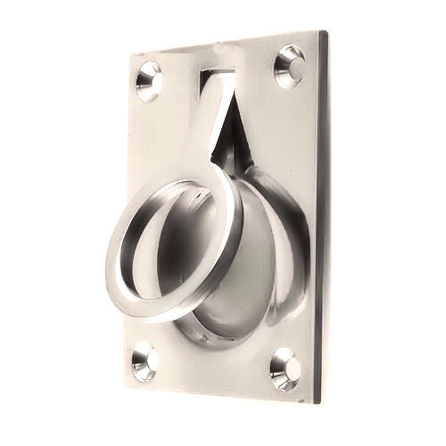 Flush Fitting Rectangular Ring Pull - Available In Two Sizes - Polished Chrome