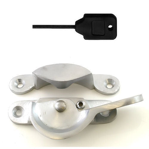 Narrow Locking Fitch Fastener - For Double Glazed Sash Windows - Satin Chrome