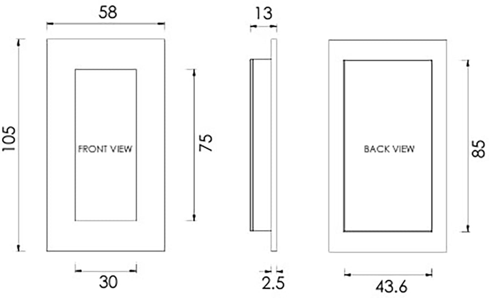 Rectangular Flush Pull Handle For Sliding Pocket Doors - Three Sizes Available - Diagram