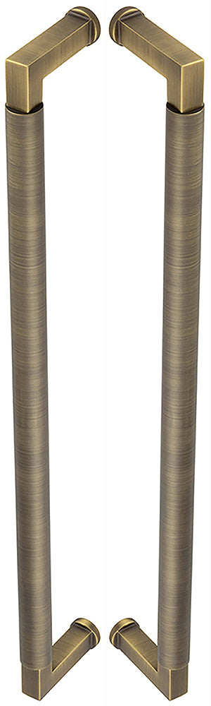 Rectangular Back To Back Pull Handle With Rounded Grip - 439mm Length (425mm Centres) - Antique Brass - Suitable For Use With FD30 / FD60 Fire Doors