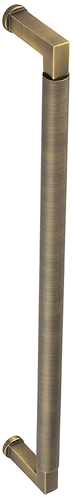 Rectangular Face Fixed Pull Handle With Rounded Grip - 439mm Length (425mm Centres) - Antique Brass - Suitable For Use With FD30 / FD60 Fire Doors
