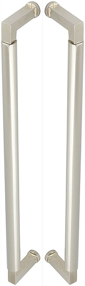 Rectangular Back To Back Pull Handle With Rounded Grip - 439mm Length (425mm Centres) - Polished Nickel - Suitable For Use With FD30 / FD60 Fire Doors
