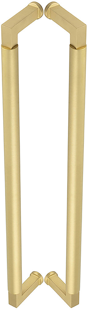 Rectangular Back To Back Pull Handle With Rounded Grip - 439mm Length (425mm Centres) - Satin Brass - Suitable For Use With FD30 / FD60 Fire Doors