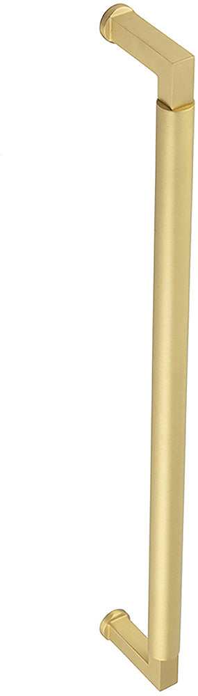 Rectangular Face Fixed Pull Handle With Rounded Grip - 439mm Length (425mm Centres) - Satin Brass - Suitable For Use With FD30 / FD60 Fire Doors