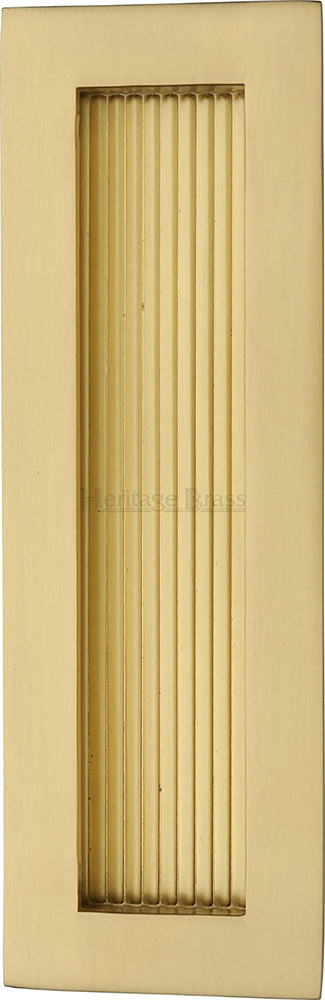 Rectangular Reeded Flush Pull Handle For Sliding Pocket Doors - Three Sizes Available - Satin Brass