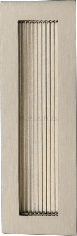 Rectangular Reeded Flush Pull Handle For Sliding Pocket Doors - Three Sizes Available - Satin Nickel