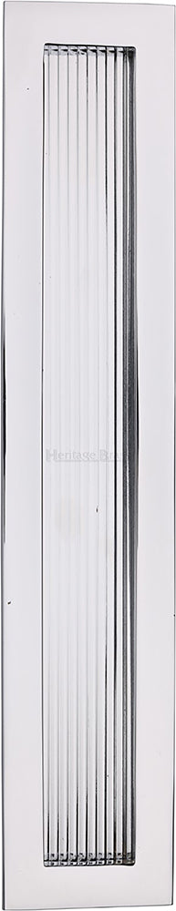 Rectangular Reeded Flush Pull Handle For Sliding Pocket Doors - Three Sizes Available - Polished Chrome