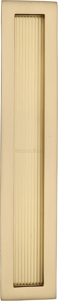 Rectangular Reeded Flush Pull Handle For Sliding Pocket Doors - Three Sizes Available - Satin Brass