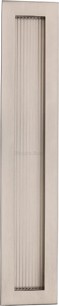 Rectangular Reeded Flush Pull Handle For Sliding Pocket Doors - Three Sizes Available - Satin Nickel