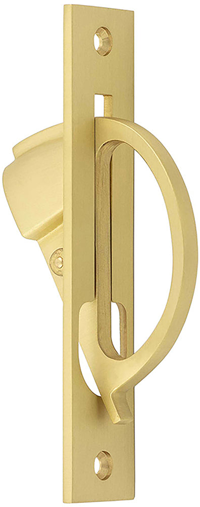 Pocket Door Edge Pull - Counterbalanced - 130mm x 26mm - Satin Brass - Open