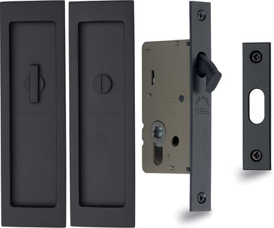 Rectangular Turn & Release Hook Lock For Sliding Pocket Doors - 197mm x 57mm - Matt Black