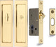 Rectangular Turn & Release Hook Lock For Sliding Pocket Doors - 197mm x 57mm - Polished Brass (Lacquered)