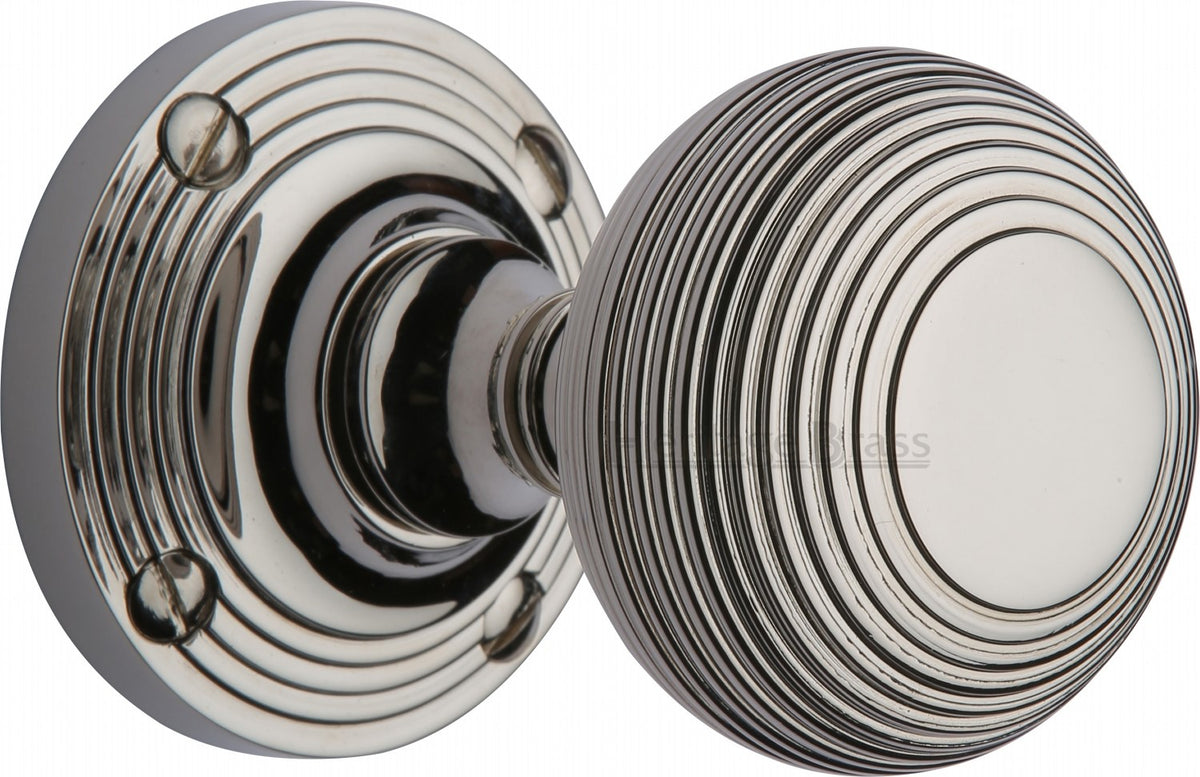 Reeded Round Mortice Knobs - Polished Nickel