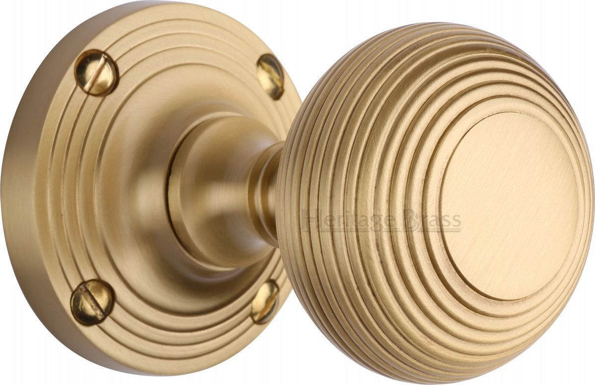 Reeded Round Mortice Knobs - Satin Brass
