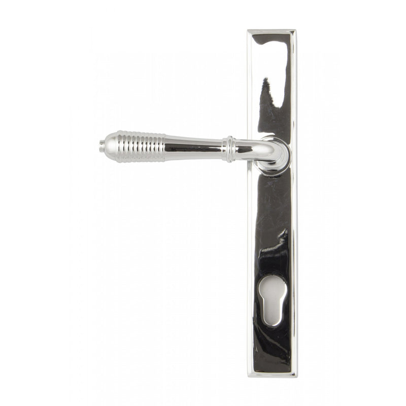 Reeded Slimline Lever Multi Point Door Lever Handles - 92mm Euro Centres - 212mm Bolt Centres - 244mm x 36mm Back Plate - Polished Chrome