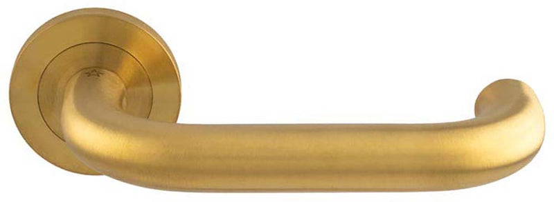 Return To Door Round Rose Lever Handles - BS8300 / ADM Approved - Suitable For Use With FD30 / FD60 Fire Doors - PVD Satin Brass