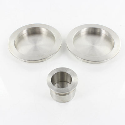Round Design Flush Pull Handle Set For Sliding Pocket Doors - Satin Stainless Steel