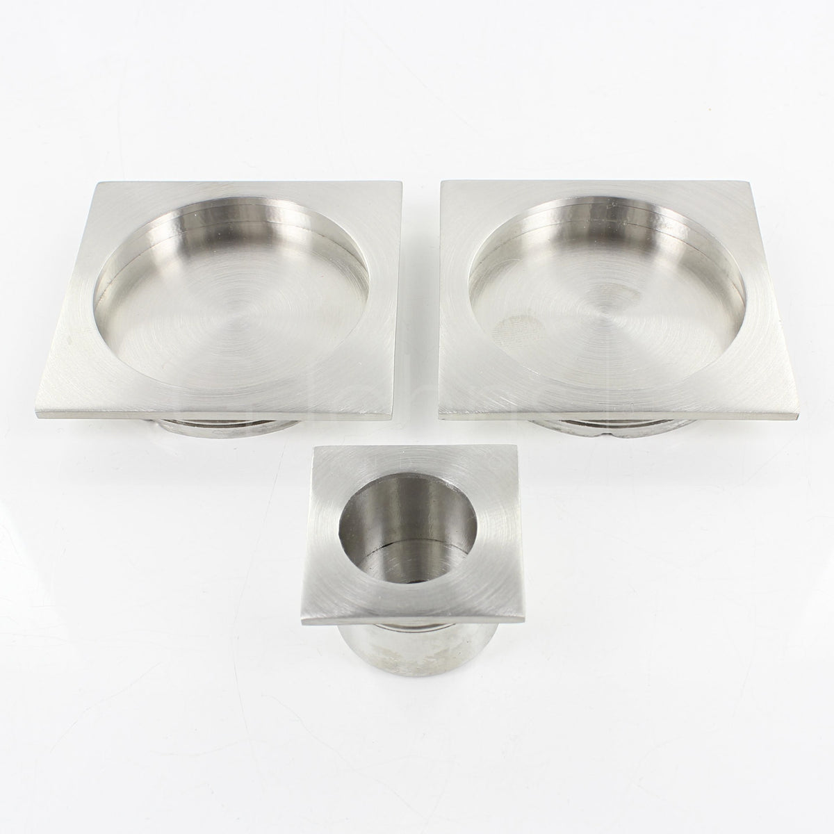 Square Design Flush Pull Handle Set For Sliding Pocket Doors - Satin Stainless Steel
